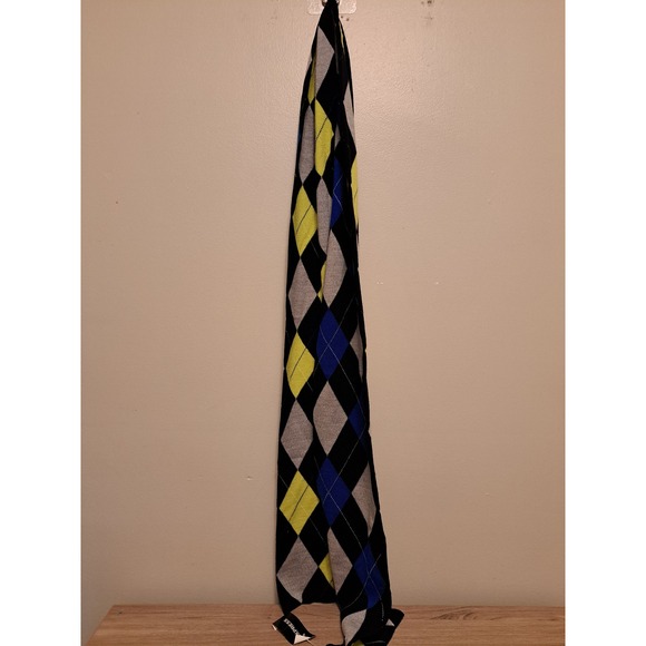Express Argyle Scarf 100 Extrafine Merino Wool Black Yellow Gray Blue - Picture 5 of 7